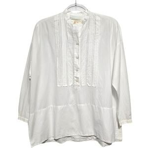 Hannoh Wessel White Tunic Top Collarless Pleats Cotton Oversized Italy 36 Small